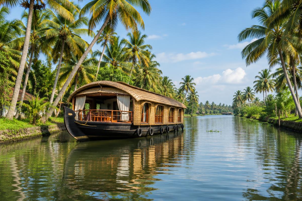Illustrative view of a houseboat on Kerala's backwaters
