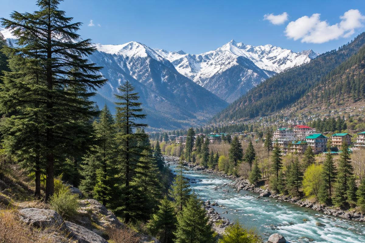Illustrative view of a Himalayan river valley near Manali